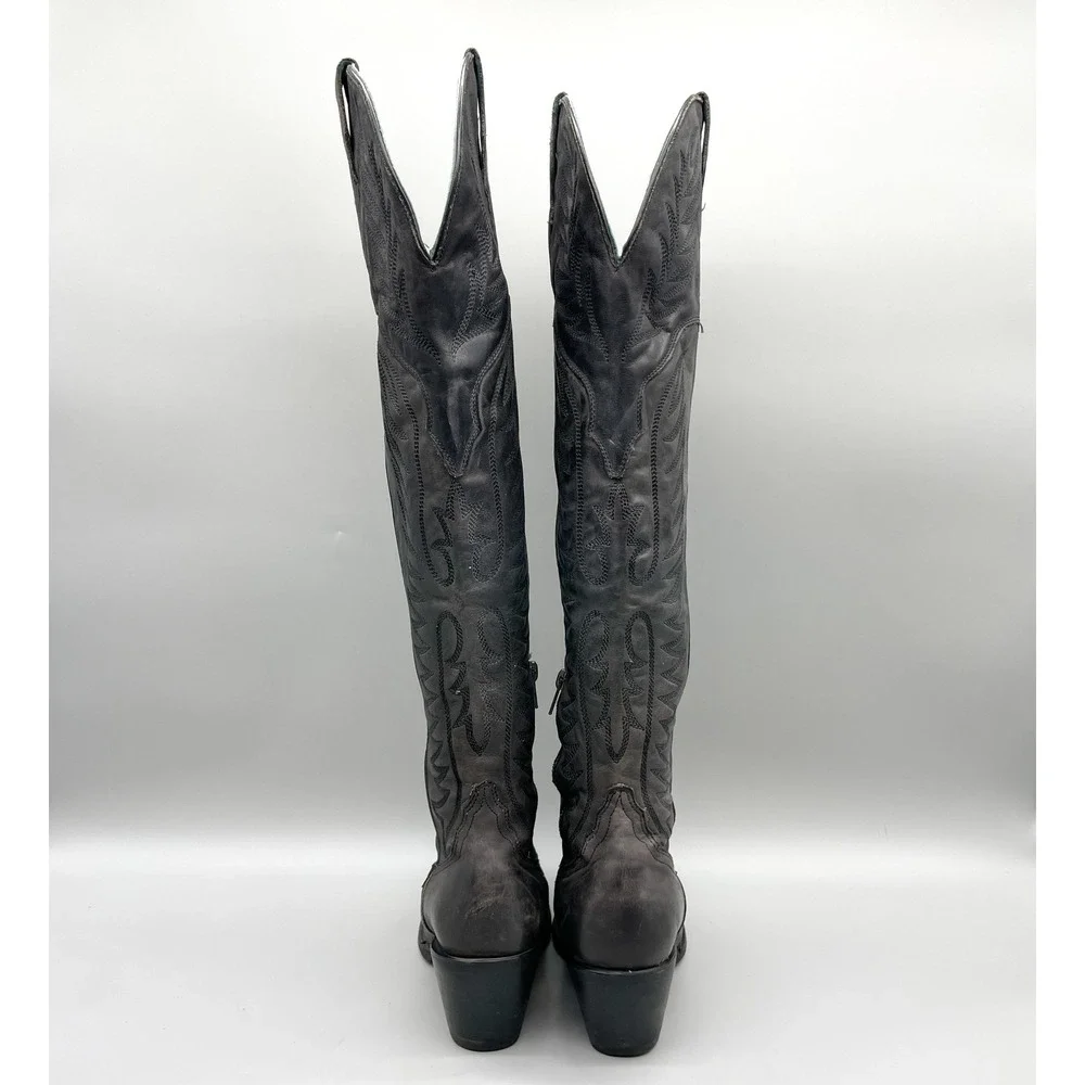 Corral Womens 7.5M Black Distressed Leather Over The Knee Tall Western Boot Goth